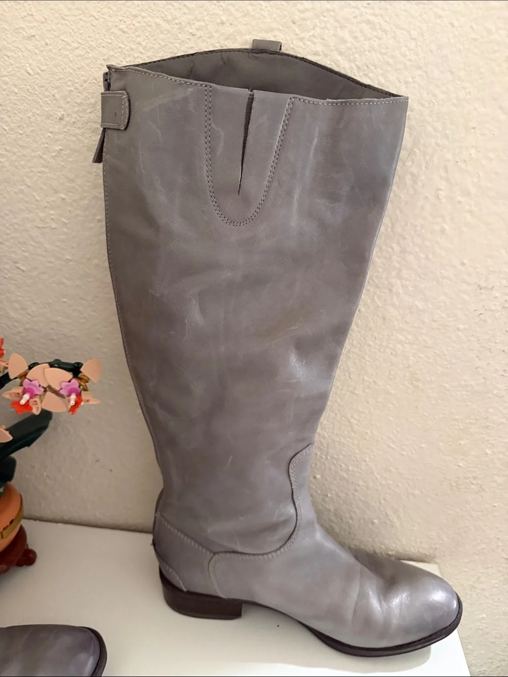 Sam Edelman Tall Leather Riding Boots in Light Gray